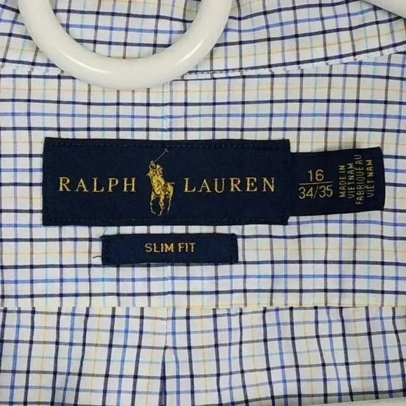 Lot of 2 Polo Ralph Lauren Men’s Button Up Dress Shirts Slim Fit Sz 16 Prpl Blue - Picture 11 of 16